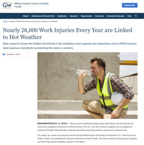 Screenshot of GW University study on workplace injuries and hot weather